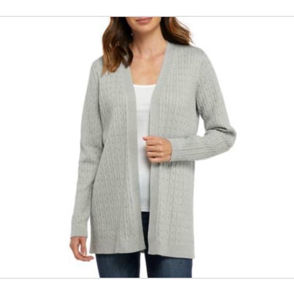 NWT Kim Rogers Grey Long Sleeve Cable Lurex Cardigan Size XL